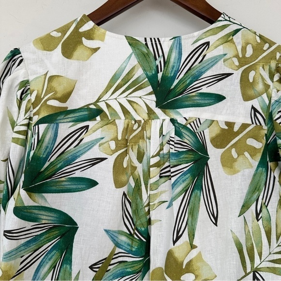 Sigrid Olsen top  with v-neck & short sleeves, loose fit, tropical, linen blend - Picture 8 of 16